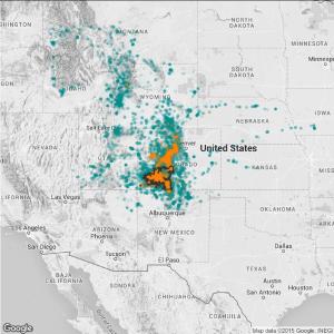 The reintroduction produced an incredible amount of spatial information, but the spatial coverage of the two types of location data (Argos in aqua and VHF in orange) vary as do their associated error structures. The reintroduction area is highlighted in black. © Frances E. Buderman