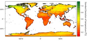 The standard deviation of annual average temperature between 1971 and 2000.