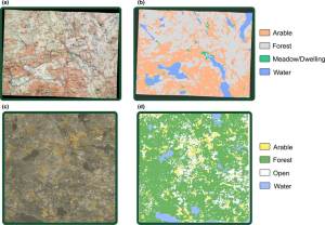 Examples of input (©Lantmäteriet) and output maps from (a–b) the District Economic map and (c–d) the Economic map.