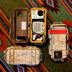 VACAMS units. A Cam-Do scheduler/timer, with custom scripts, automates the GoPro HERO3 Black. Internals are encased in a waterproof shell.