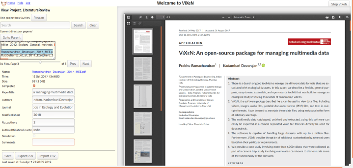 ViXeN used for PDFs as part of a literature review